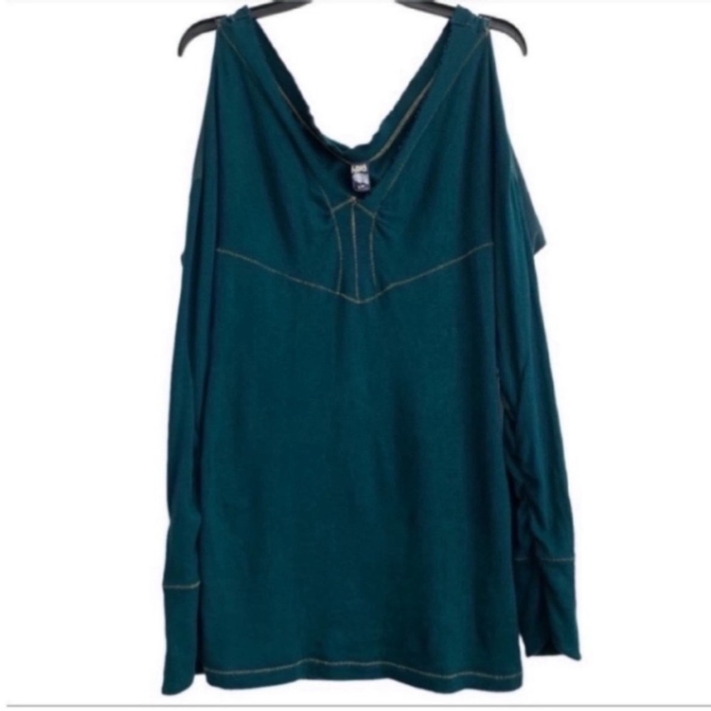 Free People Vintage Long Sleeve Cold Shoulder Dark Green Top Size Large